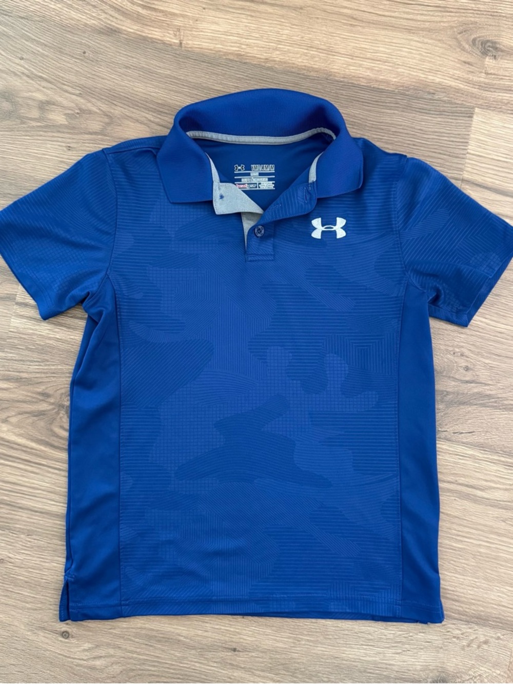 Under Armour Boys Polo Shirt YMD Medium Blue HeatGear Golf Performance Camo
